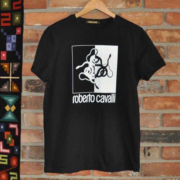 Roberto Cavalli Graphic Black & White Crew Neck T-SHIRT M - Picture 1 of 5